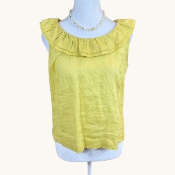 Hobbs London Tops - Hobbs London Linen Top Sleeveless Yellow Gold Ruffle Collar (10)
